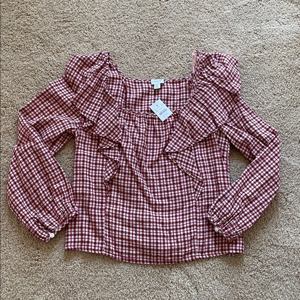 J Crew Ruffle Flannel Top
